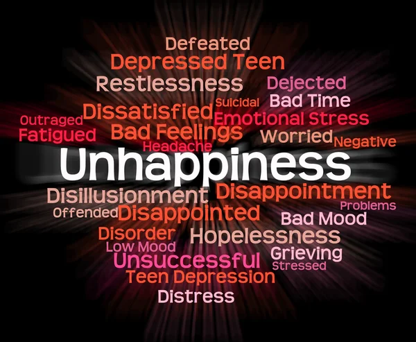 Unhappiness Word Represents Grief Stricken And Dejected — Stock Photo, Image