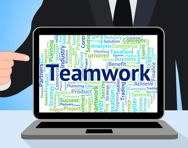 Teamwerk woord betekent eenheid Wordclouds en georganiseerde — Stockfoto