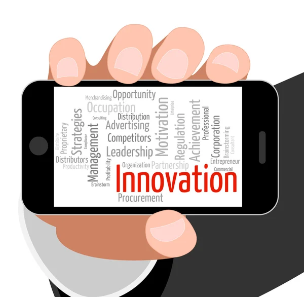 Palavra de inovação indica nova ideia e melhorar — Fotografia de Stock