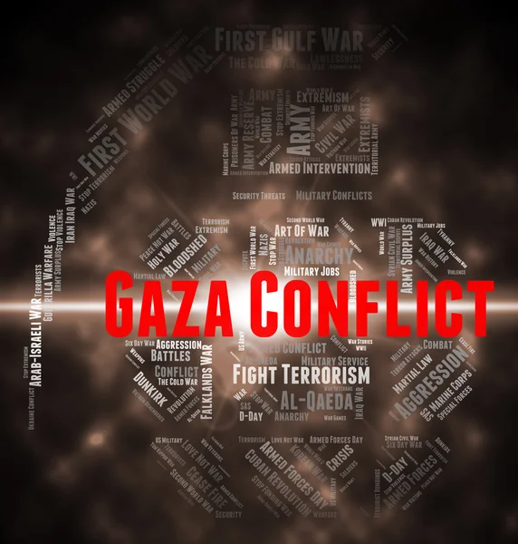 Konflikt v Gaze označuje Wordcloud boje a boje — Stock fotografie