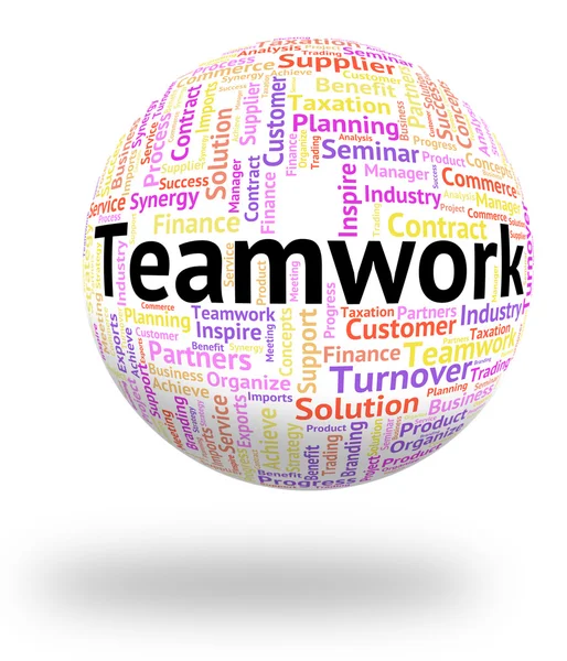 Teamwork Wort steht für wordcloud Einheit und zusammen — Stockfoto