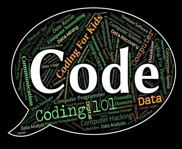 Palavra de código indica computadores de programação e computador — Fotografia de Stock