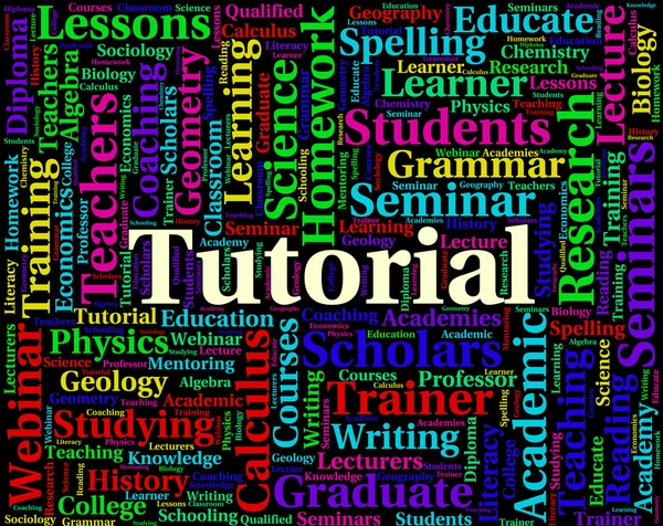 Palabra Tutorial Indica Tutoriales en Línea y Educar — Foto de Stock