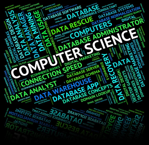 Bilgisayar bilimi temsil eden kelimeler bilgisayarlar ve biyolog — Stok fotoğraf
