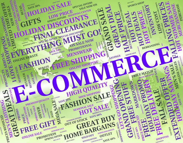 E-commerce woord vertegenwoordigt Online Business en tekst — Stockfoto