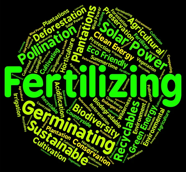 A palavra fertilizante mostra o condicionador e o composto do solo — Fotografia de Stock