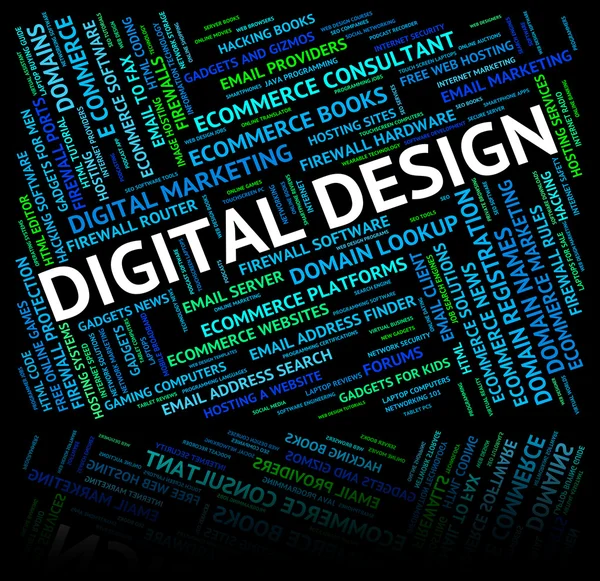 El diseño digital representa la computadora y la tecnología de Word —  Fotos de Stock