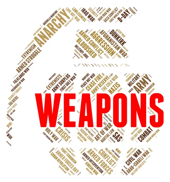 Όπλα λέξη αντιπροσωπεύει οπλοστάσιο οπλισμένοι και όπλων — Φωτογραφία Αρχείου