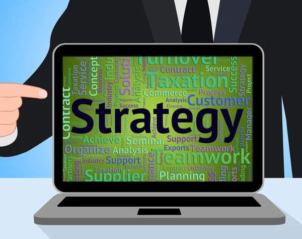 Palabra de estrategia muestra visión de plan y texto —  Fotos de Stock