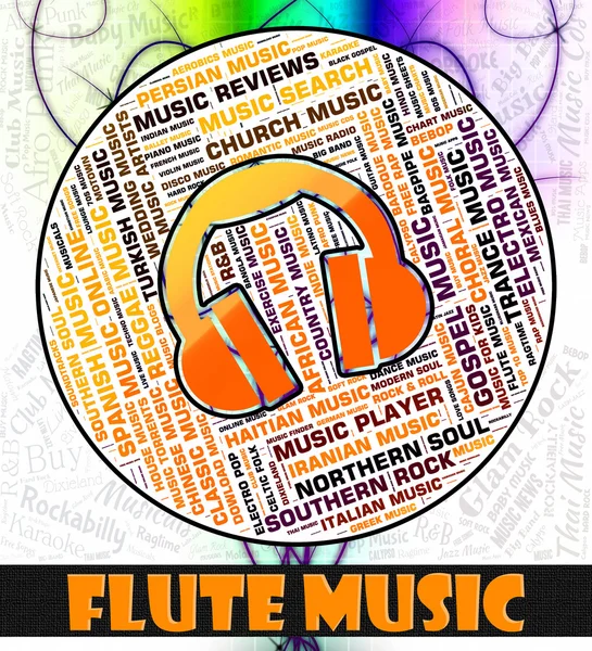 Flet Music wskazuje ścieżki dźwiękowe i flecista — Zdjęcie stockowe