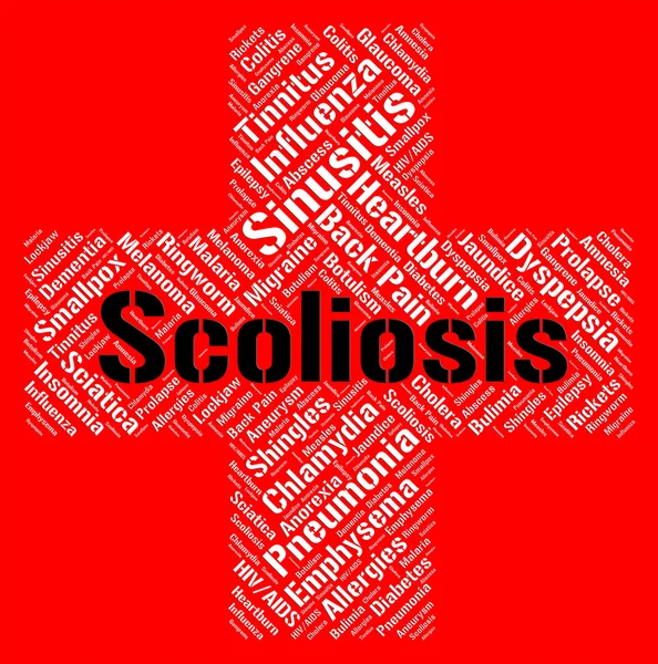 La palabra escoliosis muestra mal estado de salud y enfermedad — Foto de Stock