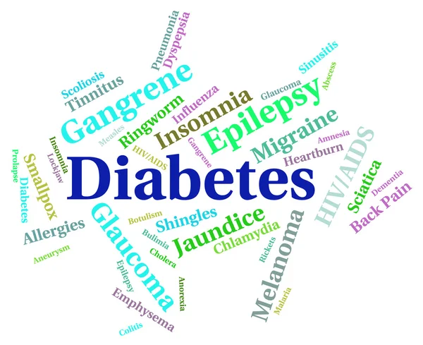 Diabetes woord vertegenwoordigt ziek hypoglykemie en aandoeningen — Stockfoto
