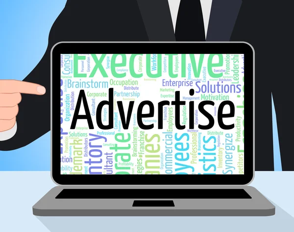 Adverteren woord geeft aan advertentie advertenties en tekst — Stockfoto