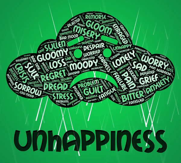 Unhappiness Word Indicates Grief Stricken And Dejected — Stock Photo, Image