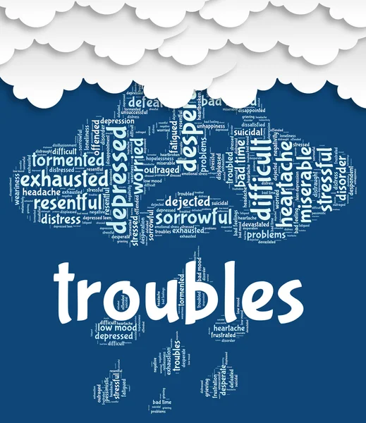 Troubles Word Means Hard Wordcloud And Tough — Stock Photo, Image