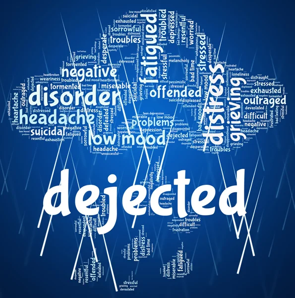 Dejected Word Indicates Miserable Melancholy And Wordcloud — Stock Photo, Image