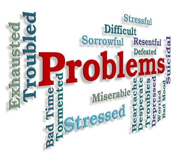 Problems Word Indicates Stumbling Block And Dilemma — Stock Photo, Image