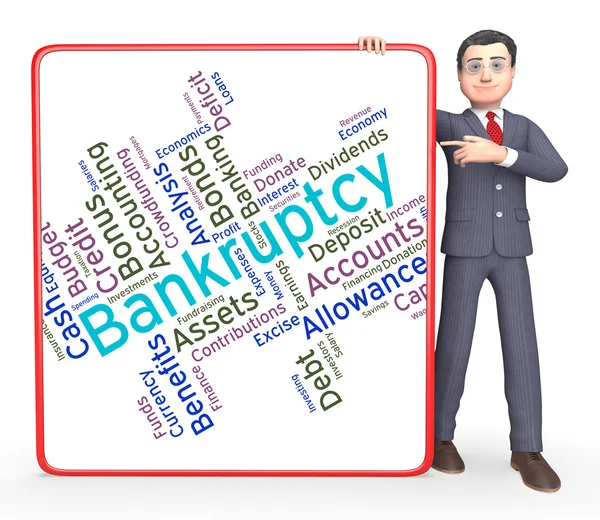 Palabra de bancarrota indica deuda y deuda —  Fotos de Stock
