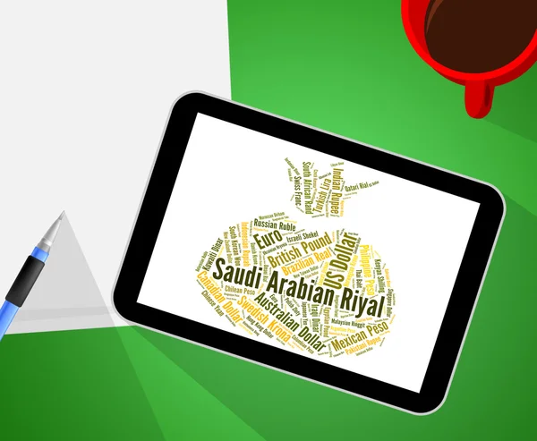 Saudi Arabian Riyal Indicates Forex Trading And Coinage — Stock Photo, Image