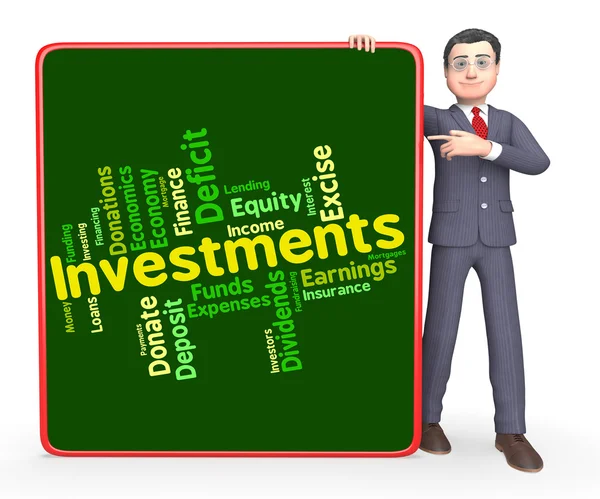 Investeringen woord geeft aan investeerder woorden en gelegenheid — Stockfoto