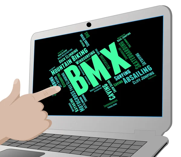 Bmx bicicleta palavras mostra texto ciclista e bicicleta — Fotografia de Stock