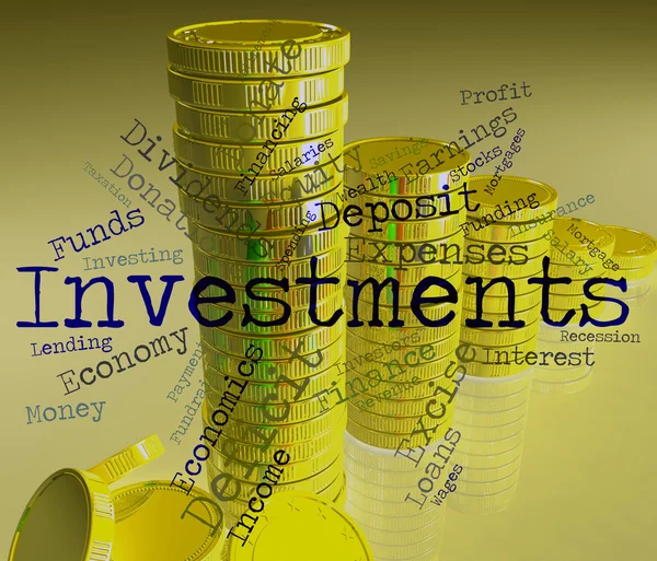 Investice slovo označuje slova úspory a Text — Stock fotografie