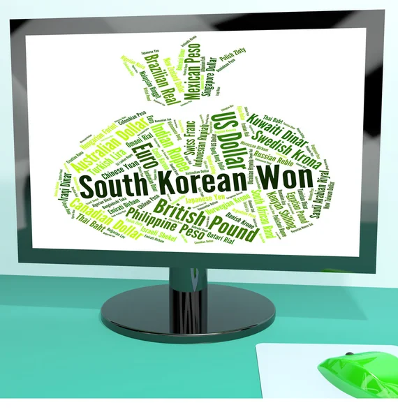 South Korean Won Represents Foreign Currency And Coinage — Stock Photo, Image