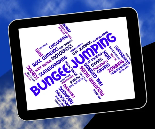 Bungee Jumping indica palabras de texto y aventura —  Fotos de Stock