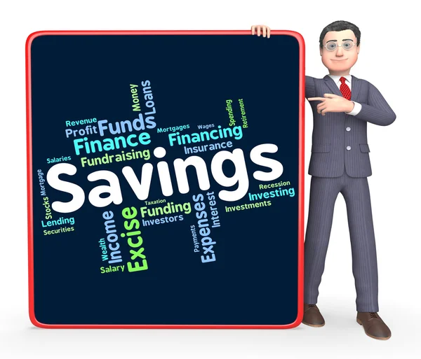 Savings Word Means Save Wealth And Monetary — Stock Photo, Image