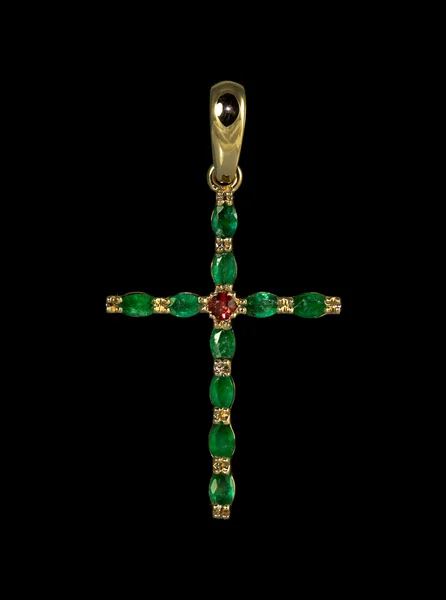 Cross with emeralds Stock Photo