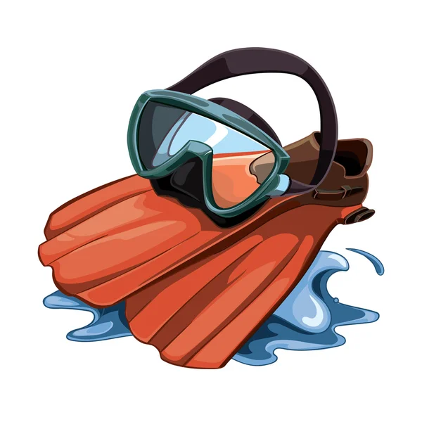 Vector afbeelding met Water masker en rood flippers. — Stockvector