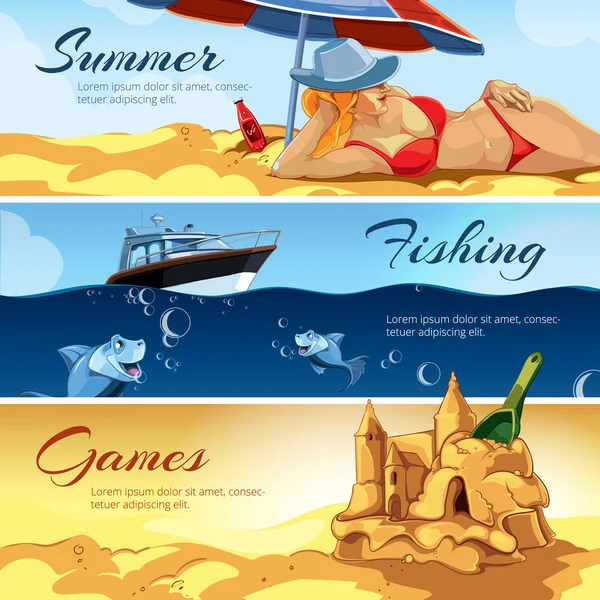 Vector horizontal banners with pictures of summer rest. — Stock Vector