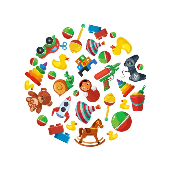 Toys icons for kids in circle shape — Stock Vector