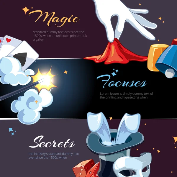 Ilustraciones de mago para plantilla de banners web — Archivo Imágenes Vectoriales