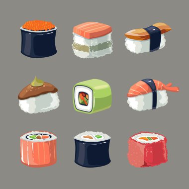 Vektör resim set suşi yemek alır