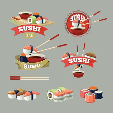 Vektör suşi afiş ile ayarla