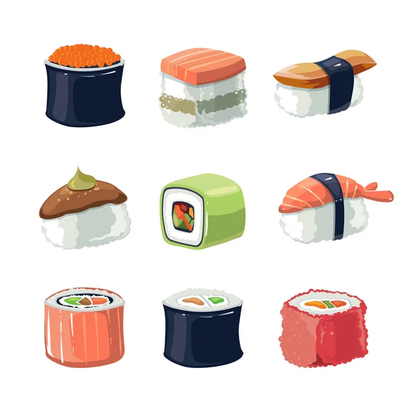 Conjunto de imagens vetoriais de Sushi rolos de comida — Vetor de Stock