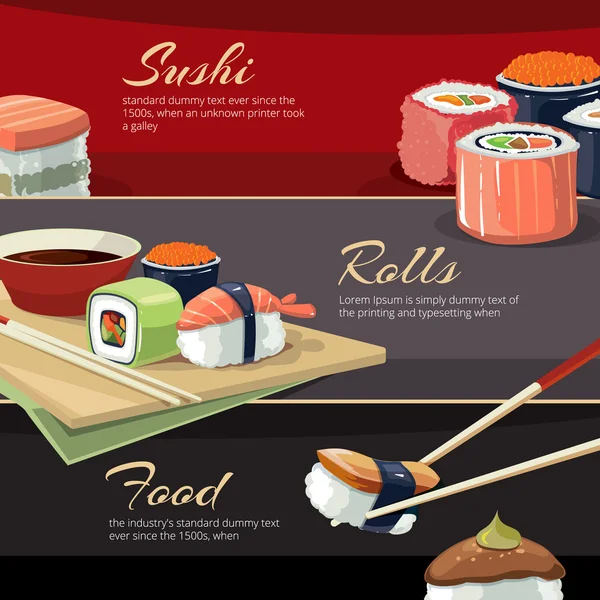 Sushi rotola cibo piatto. banner web — Vettoriale Stock