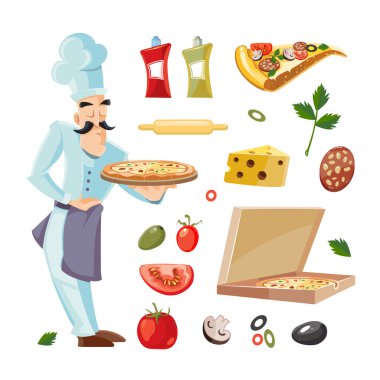 Vektör karikatür ile pizza ingridients ayarla