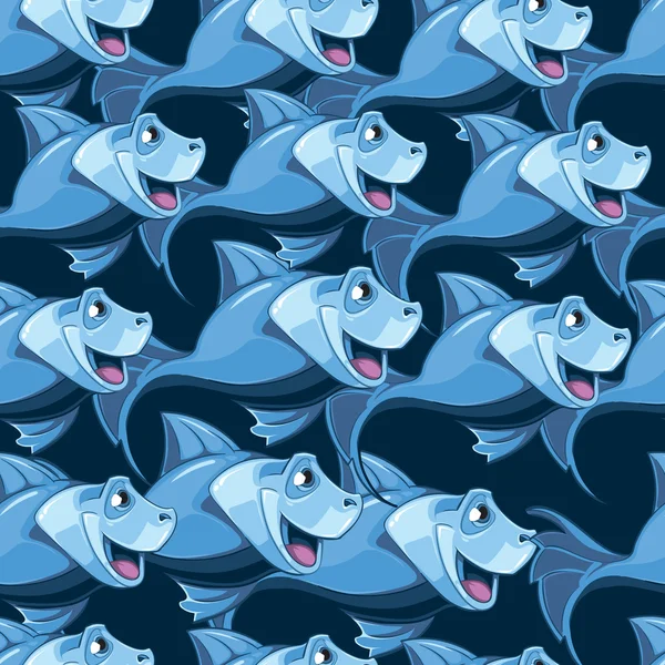 Seamless mönster med blå fisk i havet — Stock vektor