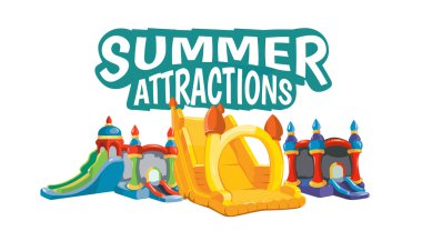 Şişme kaleler ve Çocuk Bahçesi tepelerde vektör çizim