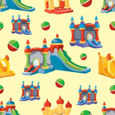 Şişme kaleler ve çocuk tepeler vektör seamless modeli