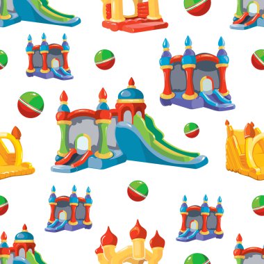 Şişme kaleler ve çocuk tepeler vektör seamless modeli