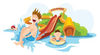Neşeli çocuk su tepelerde rides