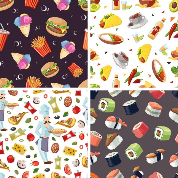 vector seamless pattern with fast food icon set