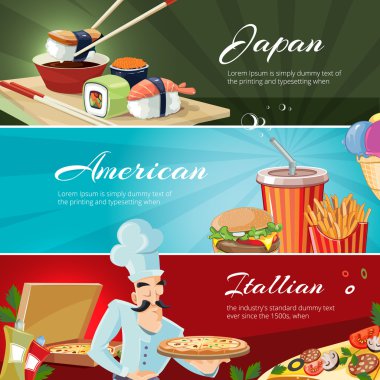 Amerika, Japonya ve itallians geleneksel mutfağının