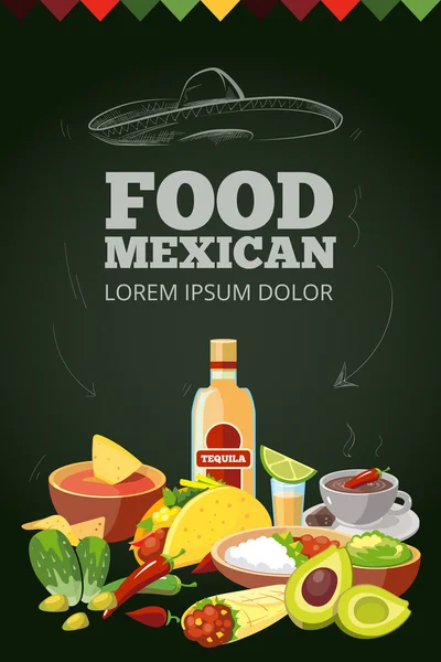 Makanan tradisional Meksiko - Stok Vektor