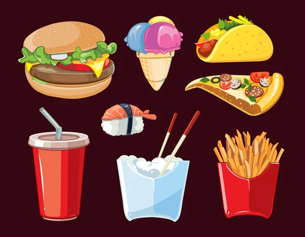 Vector de comida rápida icono conjunto — Archivo Imágenes Vectoriales