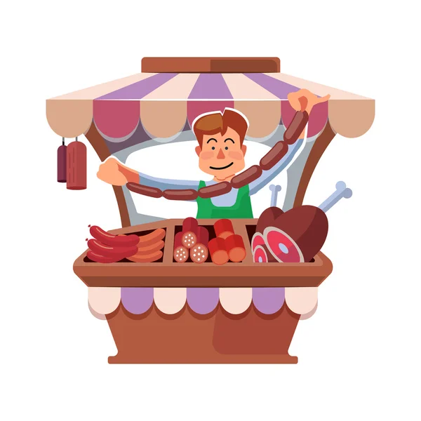 Agricultor del mercado local que vende carne fresca . — Vector de stock