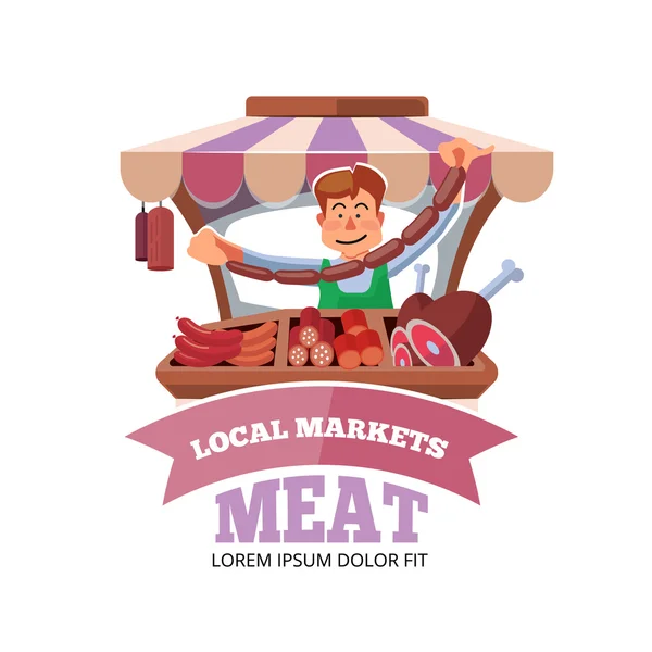 Local market farmer selling fresh meat. — Stock Vector